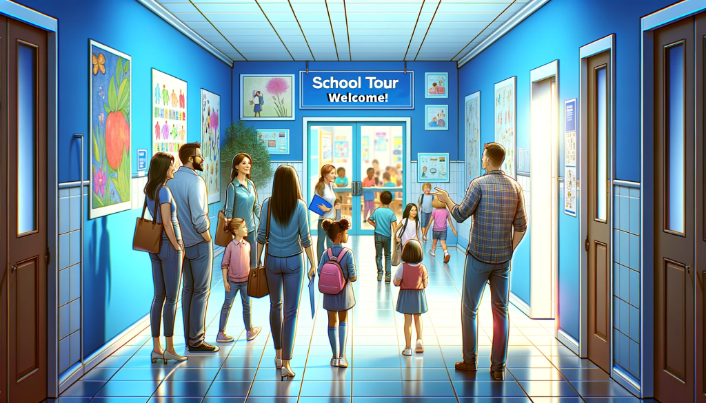 graphic of a group of parents and students touring a school